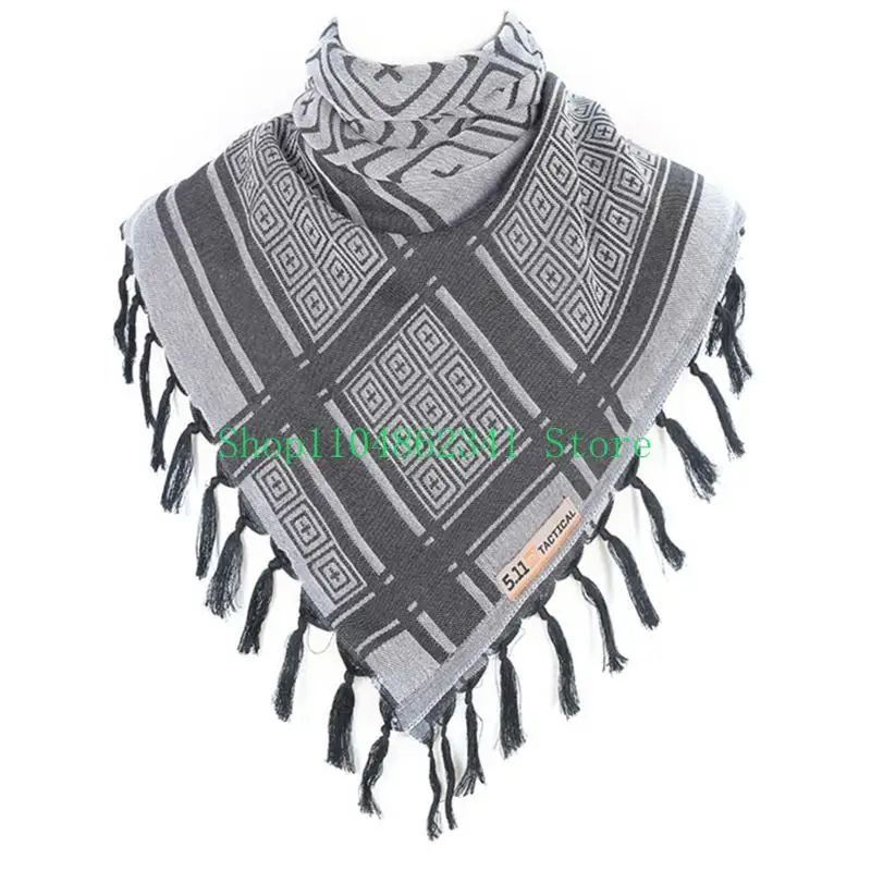 652F Arab Keffiyeh Shemagh Square Scarf Lightweight Neck Warmer Desert Scarf Shawl Headwrap with Tassels for Outdoor Camping