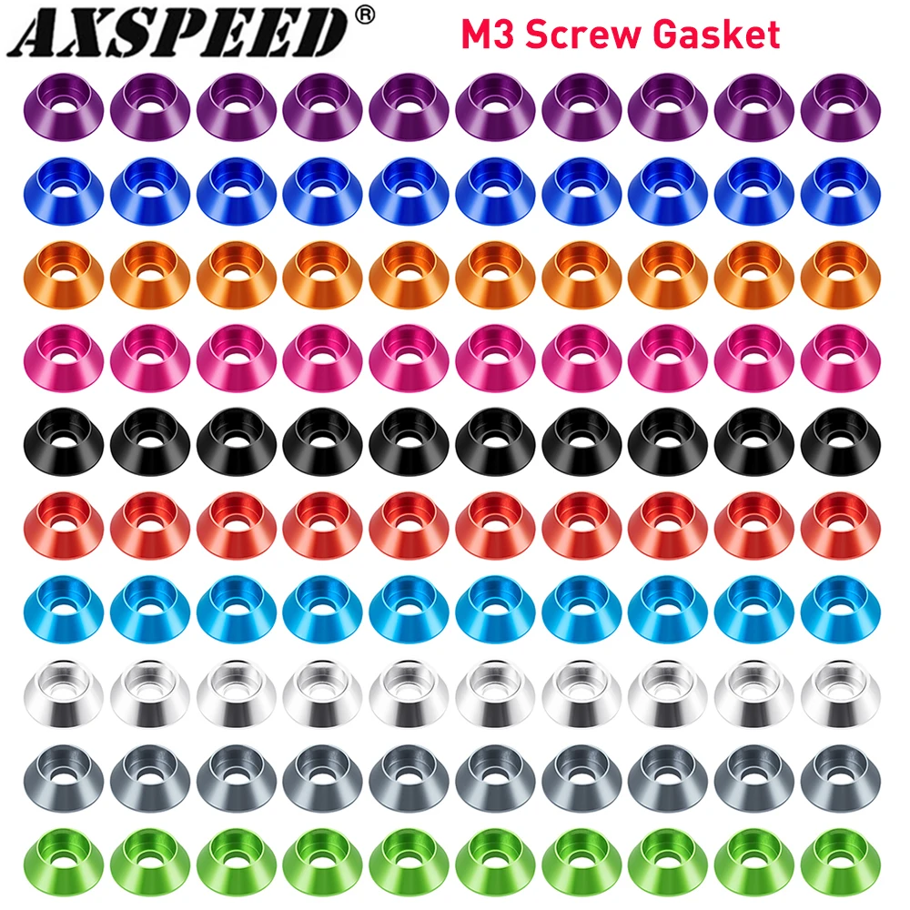 AXSPEED 10Pcs Aluminum M3 Countersunk Head Washer Gasket Cap Screw Hex Socket Screw for RC Model Upgrade Parts