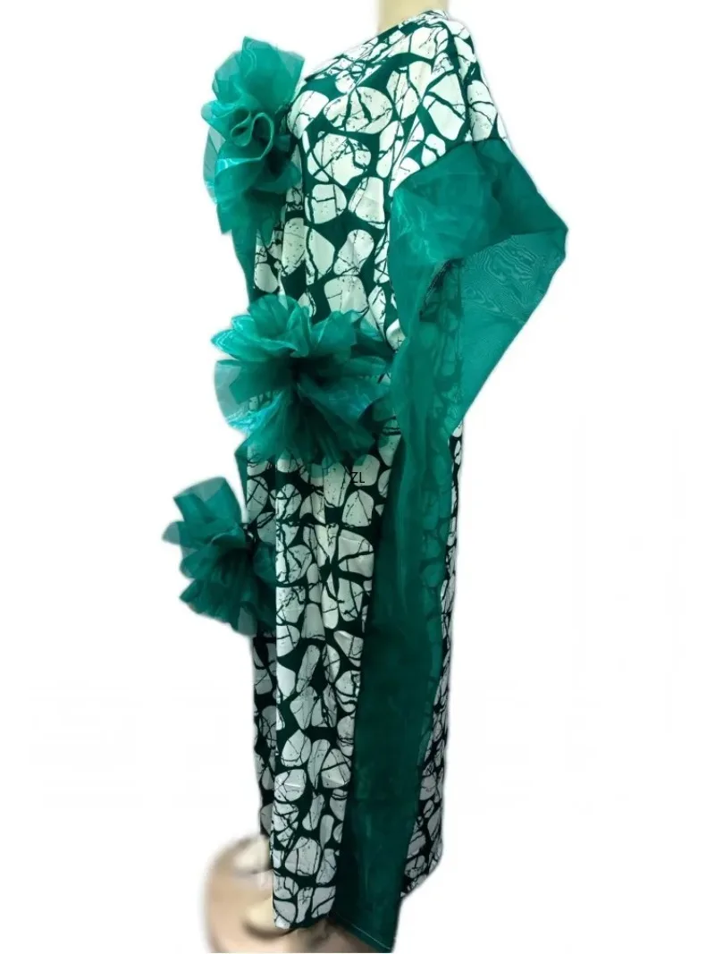 

Plus Size African Dresses for Women Summer African Half Sleeve V-neck Green Polyester Party Evening Kaftan Long Dress Gowns