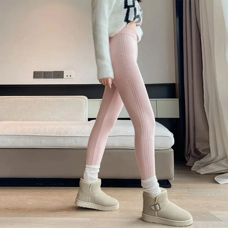 Autumn  Winter New High-waisted Versatile Tight Elastic Inner and Outer Wear Small Feet Pants Jacquard Striped Knitted Panties