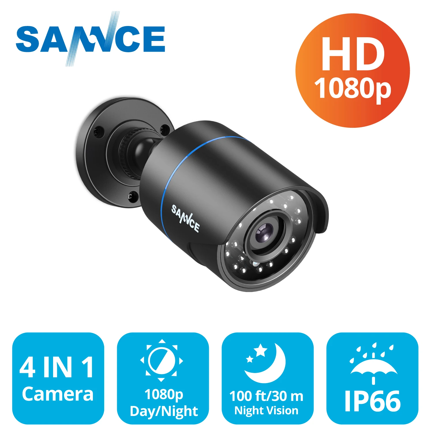 SANNCE 1080P Outdoor Bullet Home CCTV Security Camera 100ft IR Night Vision Weatherproof Cameras 2MP CCTV Surveillance