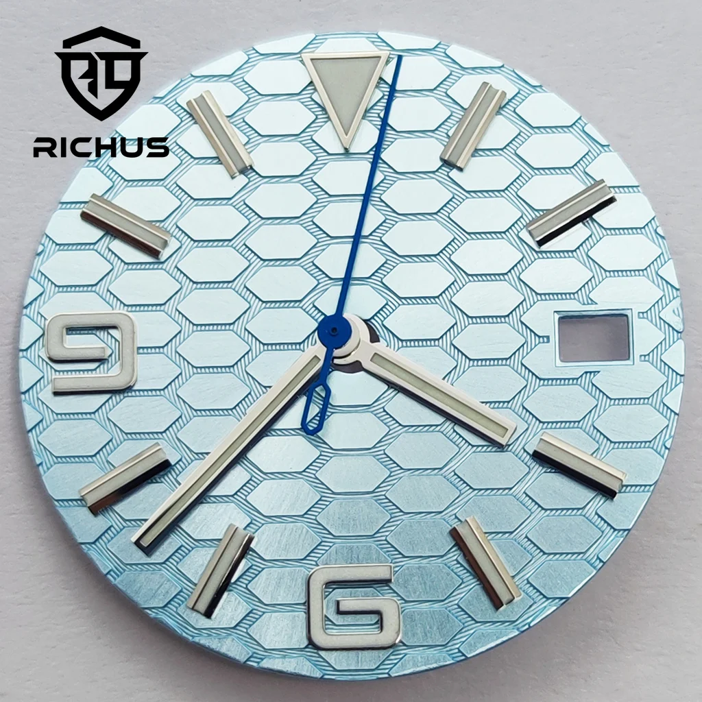 RICHUS NH35 Dial 29mm Watch Dial With Watch Hands Blue Green Luminous Fit NH34 NH35 NH35 Miyota8215-DG Movement
