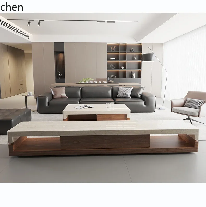 DSA  Travertine Coffee Table Living Room Marble High-End Minimalist Furniture Walnut