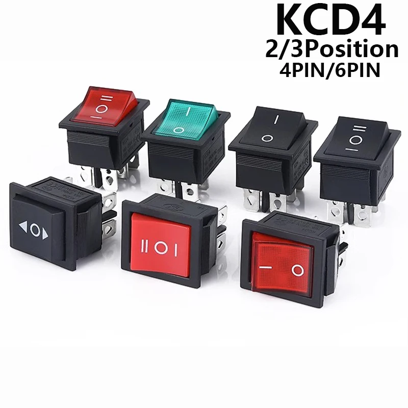 

Latching Rocker Switch Power Switch I/O 4 Pins 6 Pins with Light 16A 250VAC 20A 125VAC KCD4 2/3position