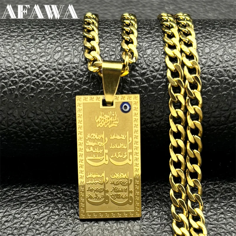 

Stainless Steel Islam Allah of Afghanistan Pendant Necklaces for Women Men Gold Color Evil Eye Choker Necklace Chain Jewelry