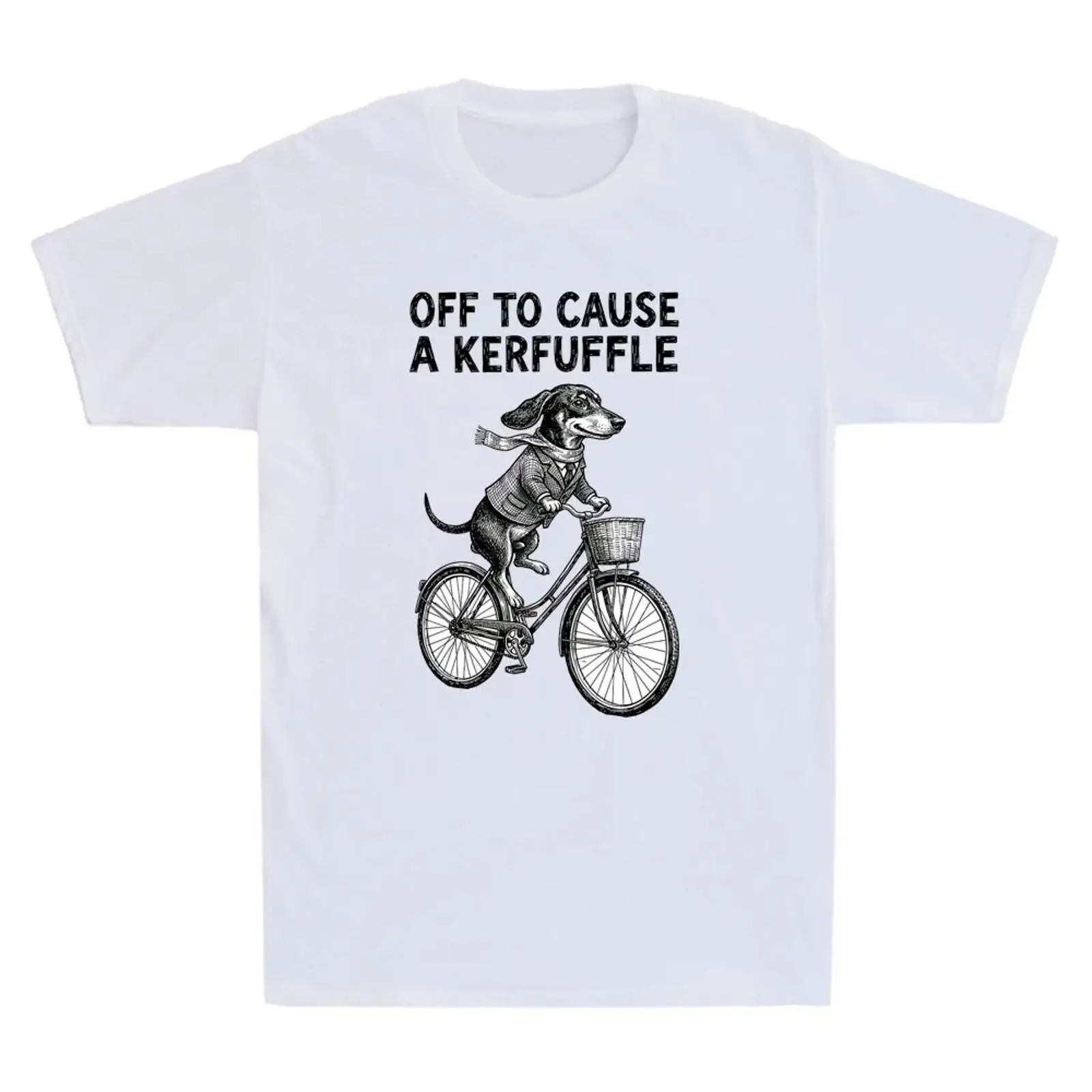 Off to Cause a Kerfuffle Dachshund Funny Wiener Dog Ride Bike Meme Men's T Shirt vintage Washed Unisex Breathable homme
