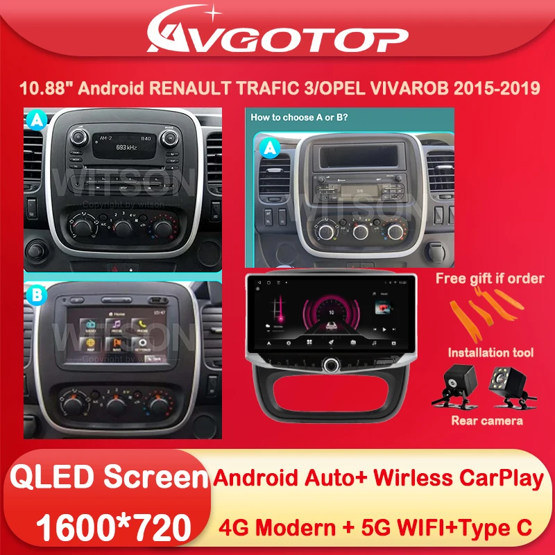 10.88 Android 13 Car Radio Multimedia for RENAULT TRAFIC 3/OPEL VIVAROB 15 Type-C charging DSP 4G sim card 5G WIFI Carplay Auto