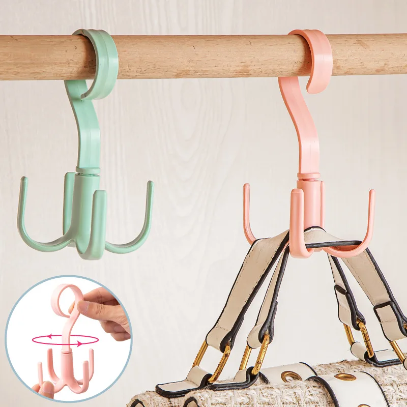 Four-claw hook, multifunctional, rotatable, for hanging scarves and bags, no-drill installation, thickened plastic coat and hat