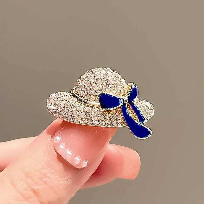 Cute Mini Hat Shape Bowknot Brooches Rhinestone Badge Pins Clothes Bag Decor Accessories For Girls Women