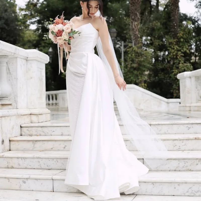 White ivory Appliques Lace layering Wedding Dresses off-shoulder glitter fishtail Bridal Gowns Made Customized