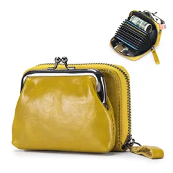 Short Ladies Leather Wallet 2025 New Genuine Leather Coin Purse Credit Card Holder Women Wallets Mini Oilwax Cowhide Clutch Bag