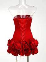 VC Christmas Dress Strapless Backless Red Structured Floral Embellished Mini Length Bodycon Celebrity Party Cocktail Dress - Image 6