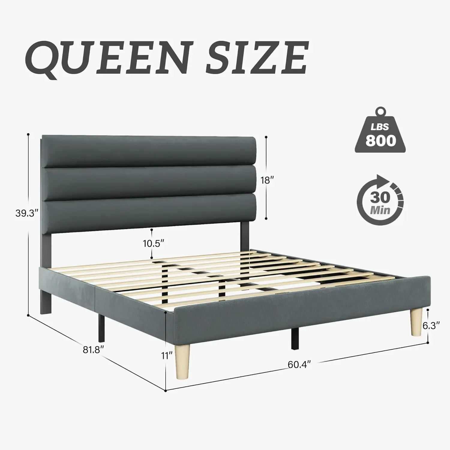 Sem necessidade de mola de caixa, estrutura de cama queen com suporte de metal resistente, estrutura de cama de plataforma com cabeceira estofada em veludo
