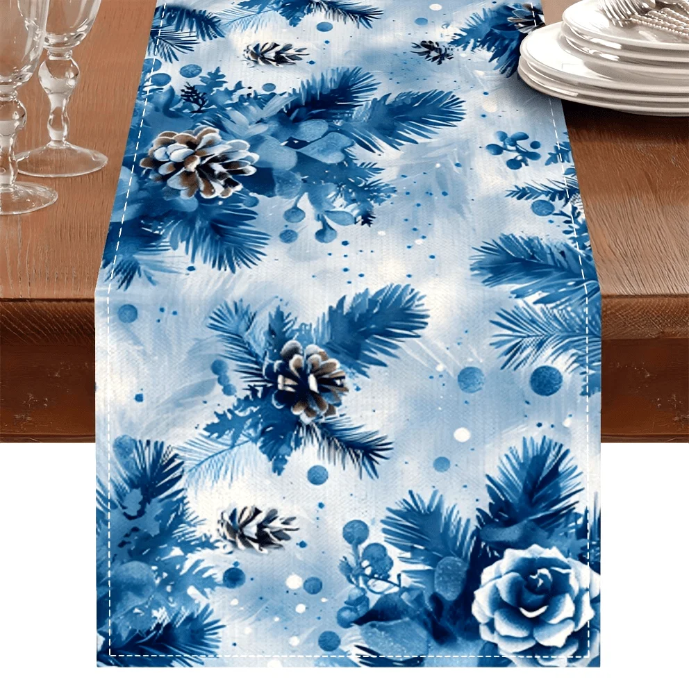 Black Background Vintage Snowman Christmas Table Runner Let It Snow Holly Berry Snowflake Print for Dining Table Xmas Home Decor