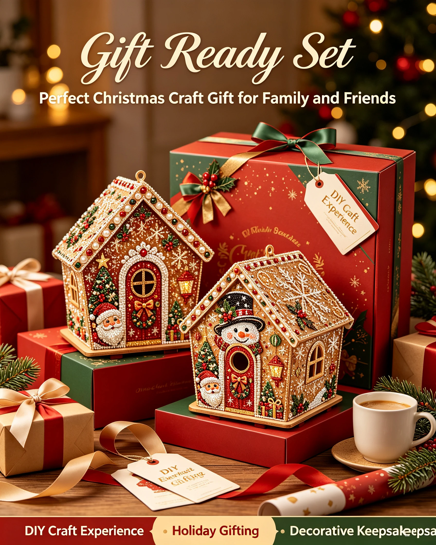 DIY Pearl Art Christmas House Diamond Painting Kit Gingerbread House Shape Xmas Hanging Ornament Set for Home Holiday Decor Gift