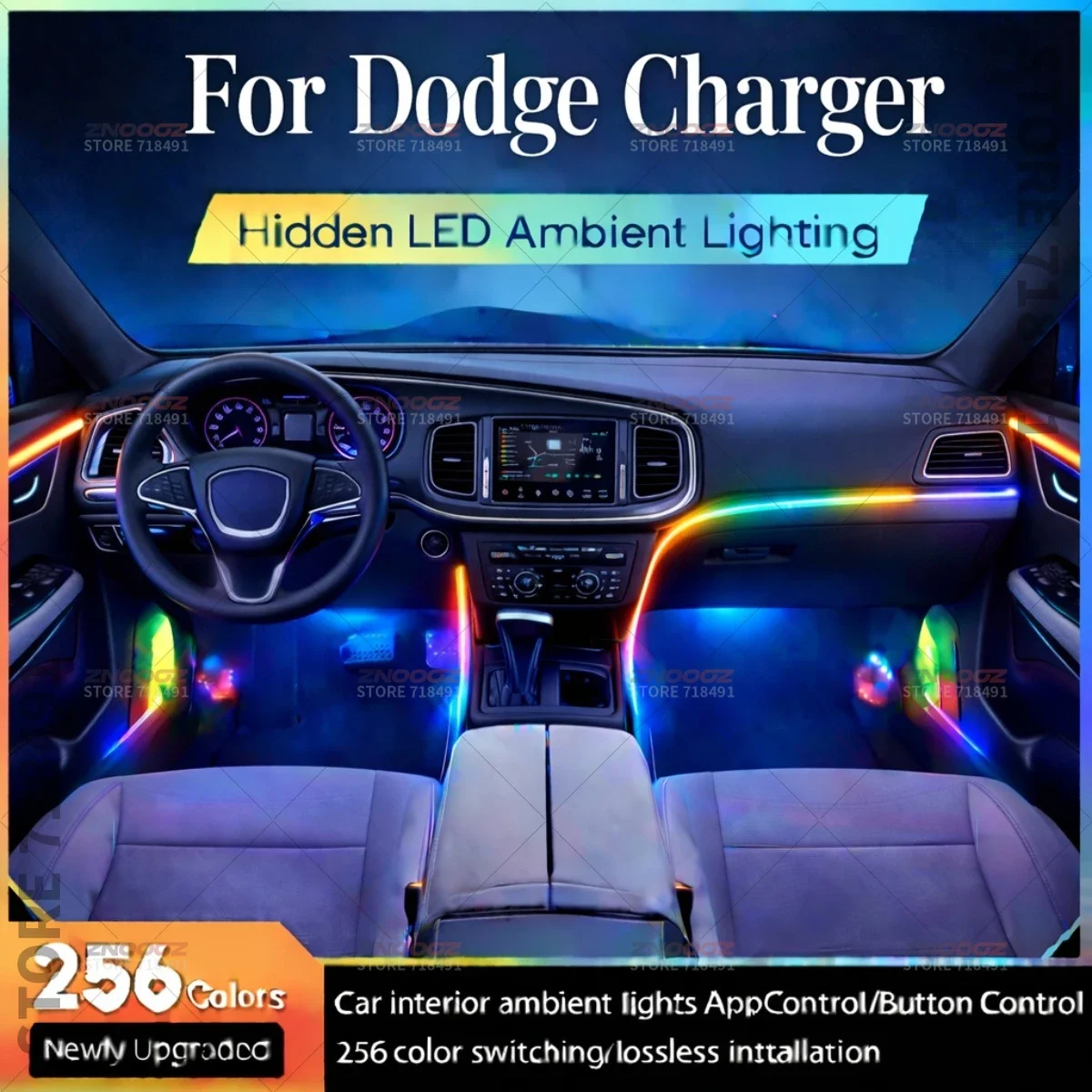 22in1 RGB Car Interior Acrylic Car Ambient Lights RGB Hidden Acrylic Strip Decoration Atmosphere Accessories For Dodge Charger
