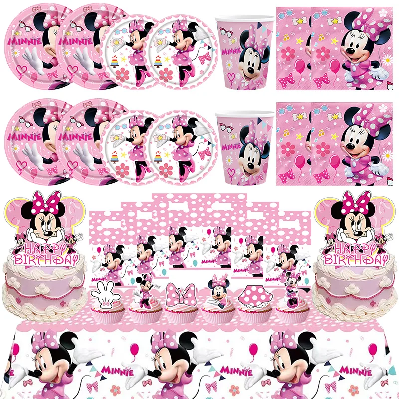 Disney Minnie Mouse Decorazioni per feste di compleanno Forniture Rosa Minnie Piatti Tazze Tovaglioli Tovaglia Stoviglie Palloncino Bomboniera