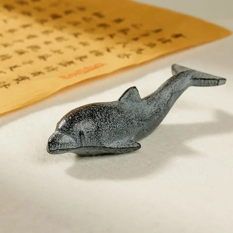 Cast Iron Dolphin Paperweight, Creative Calligraphy Brush Pen Stand, Modern Home Decoration