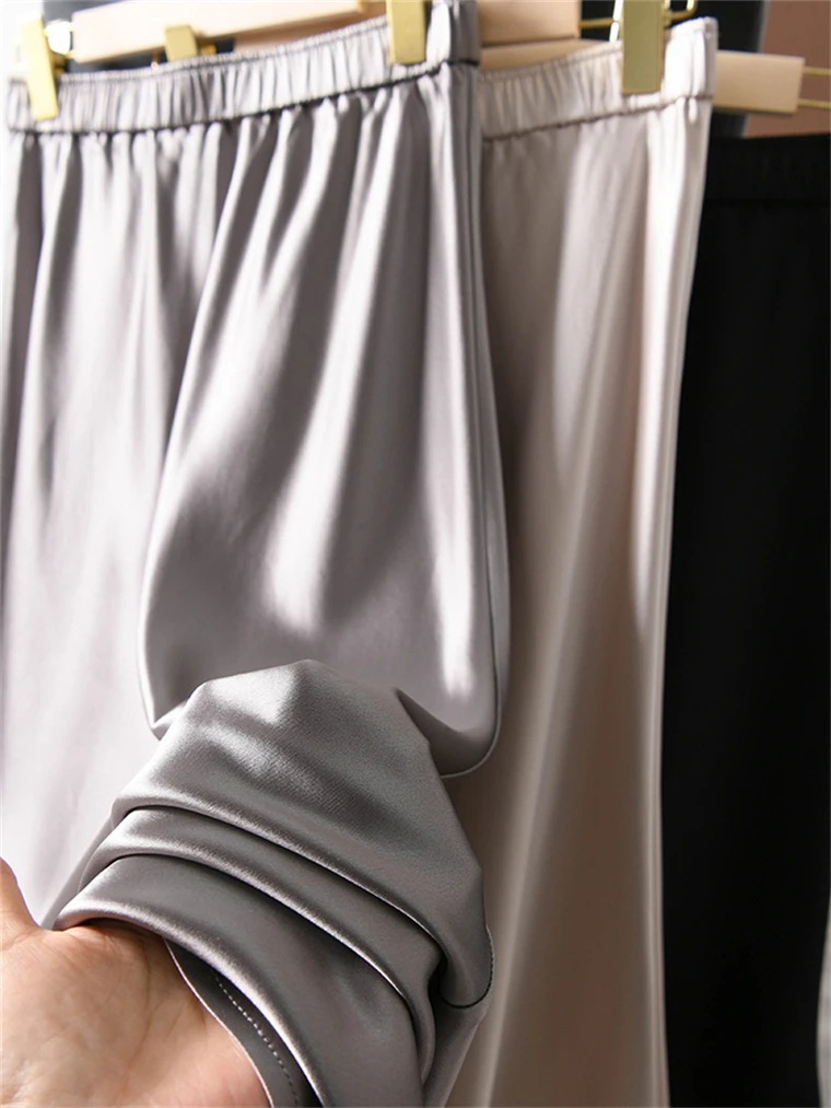 Solid Satin Long Skirts for Women 2026 Spring Summer Casual All-match Big Hem A Line Skirts High Waist Maxi Skirt Female Clothes