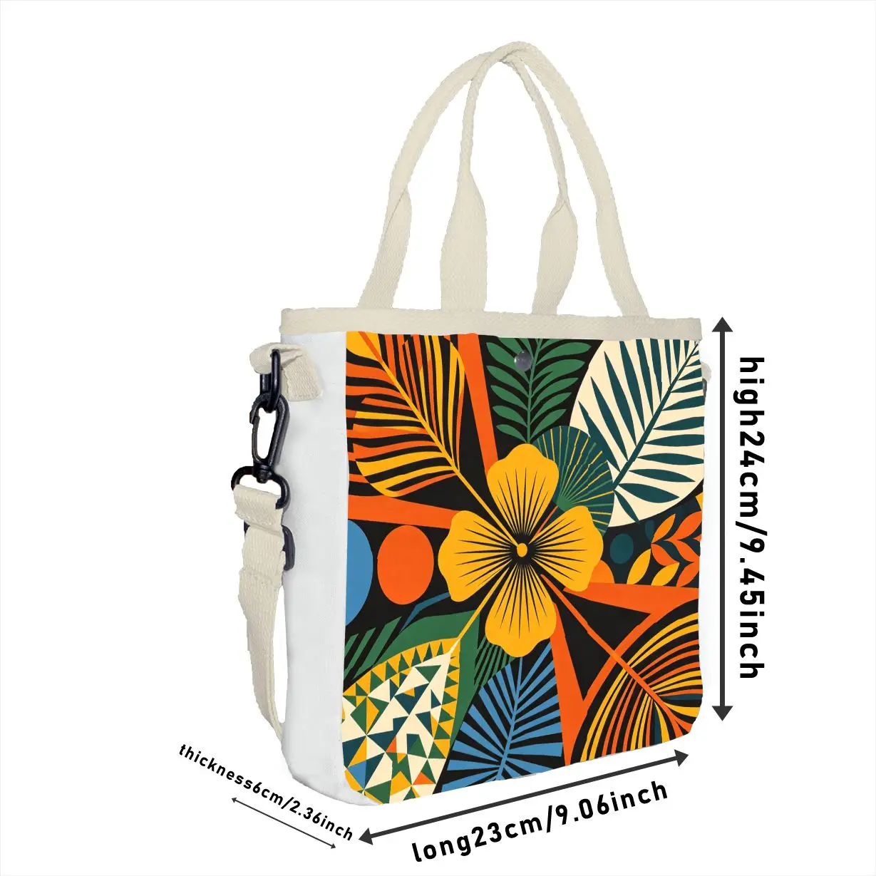 1pc Boho Tropical Geometric Tote, Adjustable Strap Artistic Handbag