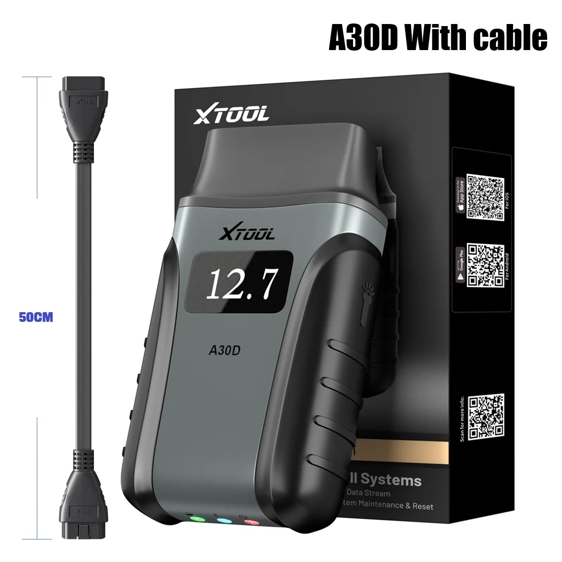 XTOOL A30D Bluetooth OBD2-scanner bijgewerkt op A30 Alle systemen Autodiagnosetool 19+ diensten Alle functies Levenslange gratis update - afbeelding 1