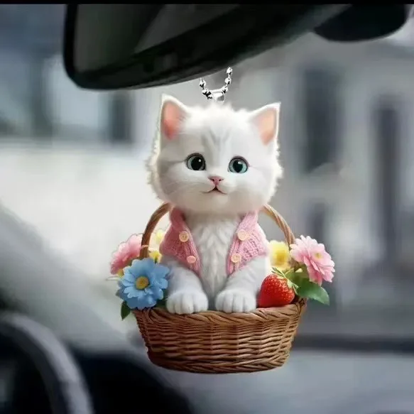 

Акриловая плоская подвеска в виде кошки для украшения автомобиля, рюкзака, милый мультяшный автомобильный аксессуар, креативный дизайн.