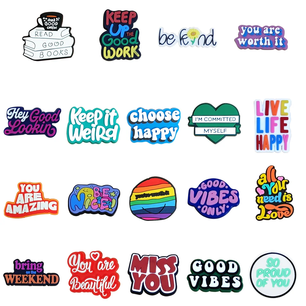 

Good Quality 20Pcs/Set Shoe Charms Motivational Phrases Accessorie PVC Shoe Decoration For Fit Wristbands