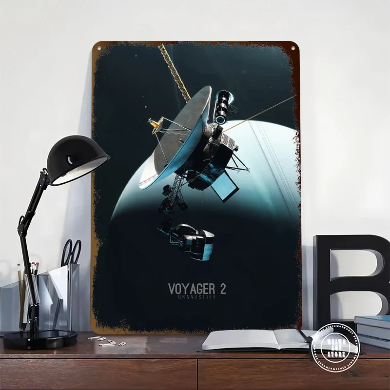 Voyager 2 - Uranus 1986 Tinplate Posters Customizable Wall Art Retro Vintage Metal Signs for Home Room Office Decoration Gaming