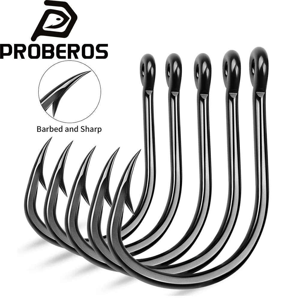 

PROBEROS Saltwater Freshwater Fishing Tackle Accessories Wholesale 20pcs 1/0#-12/0# High Carbon Steel Barbed Sharp Fishing Hooks