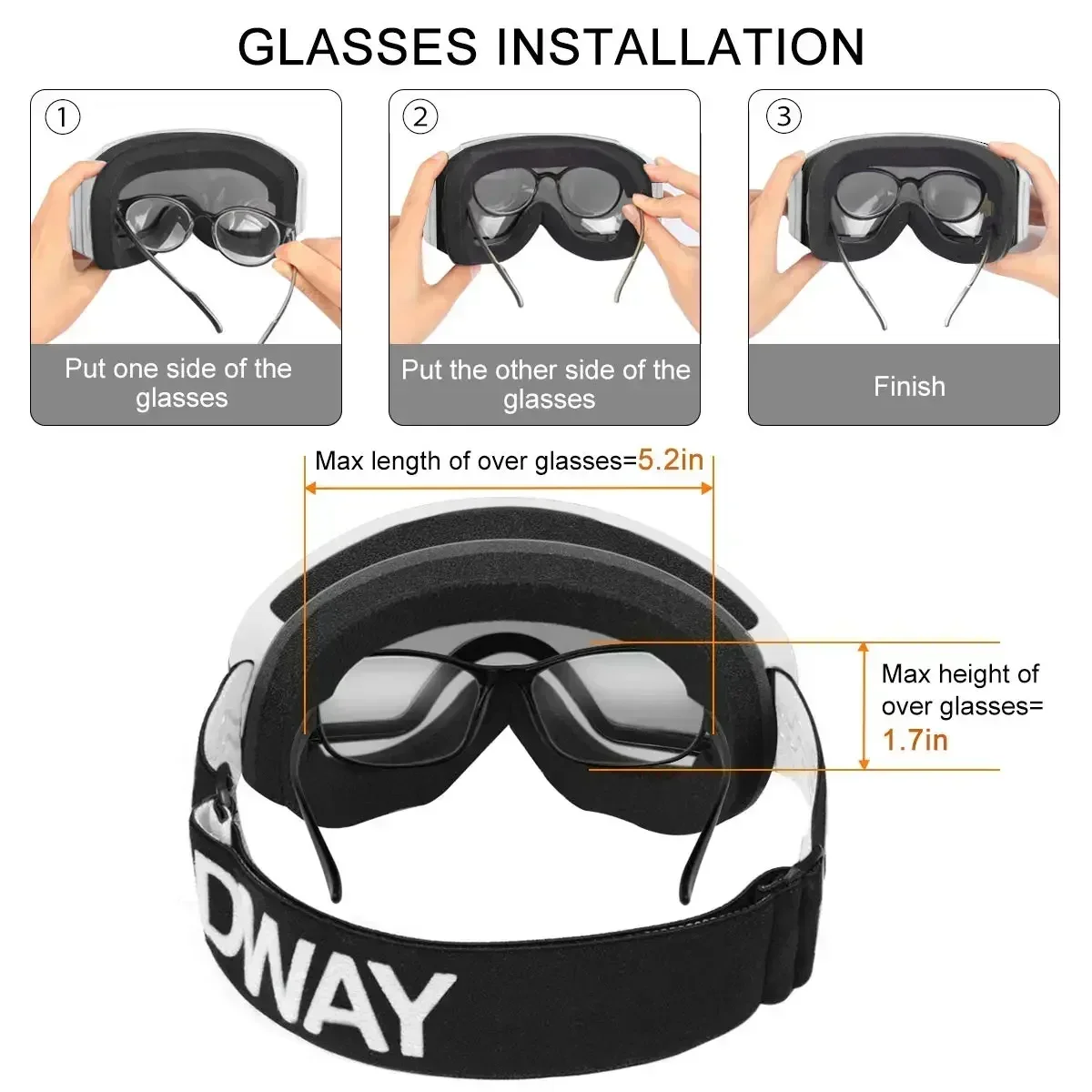 Findway Adult Ski Goggles Double-layer Lens Anti Fog UV Protection OTG Design Over Helmet Compatible for Skiing Snowboarding