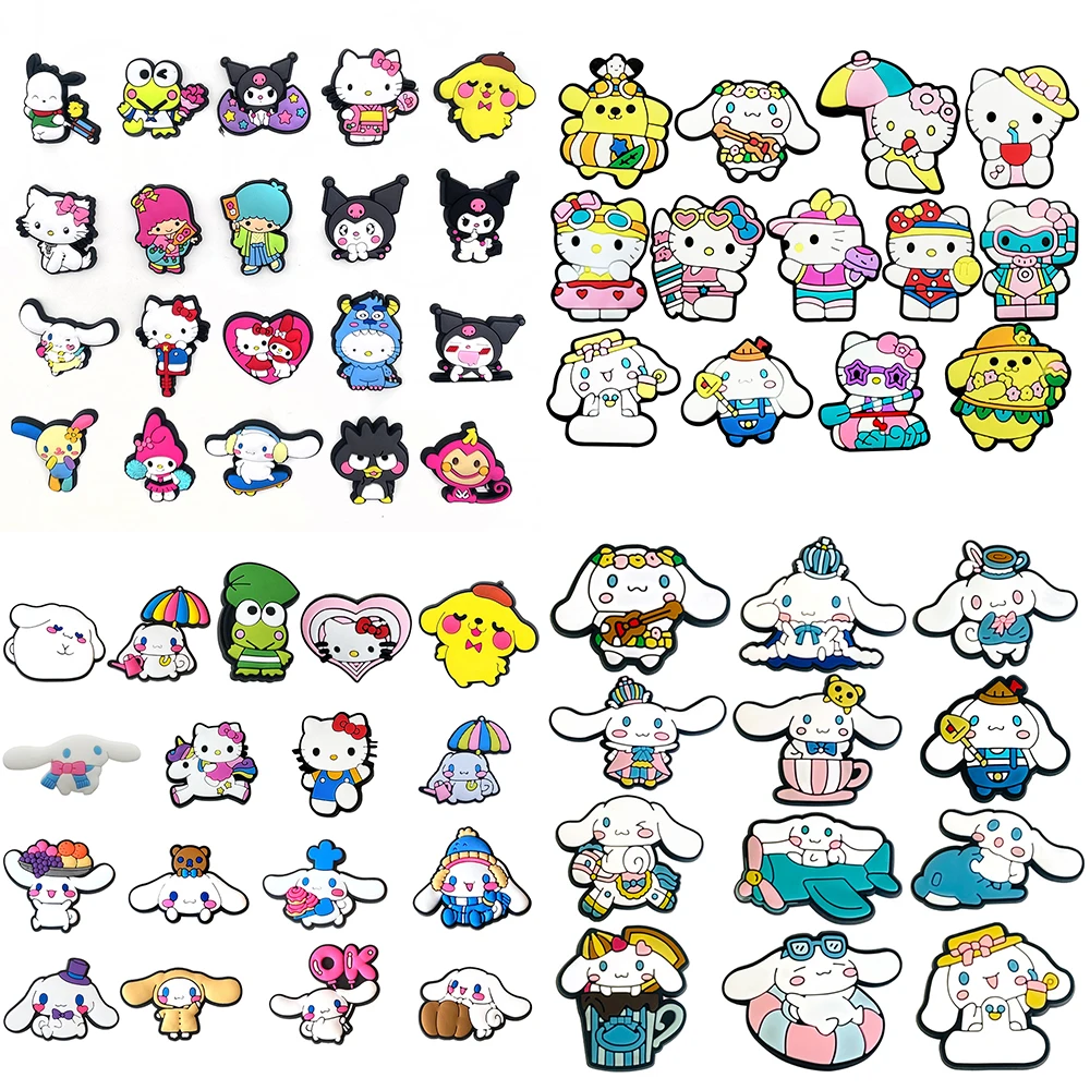 Cute 12/20PCS hello kitty Cinnamoroll Shoe Charm Mix Wholesale PVC Decor bag wristband Buckle Detachable Waterproof To Xmas Gift