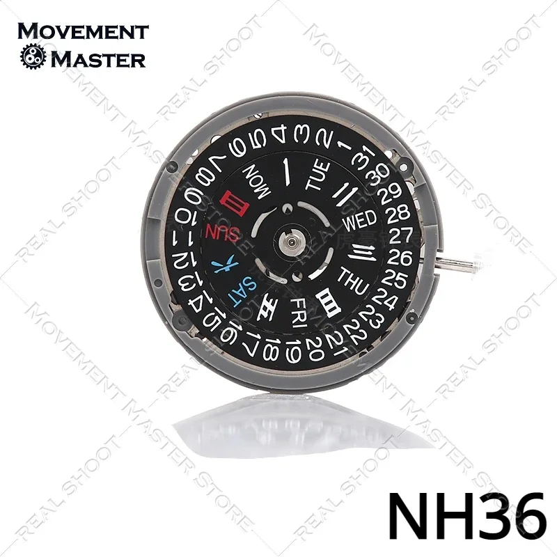 Japan New  NH36 Movement Double Calendar Black Calendar Three Points NH36A Mechanical Movement Watch Movement Accessories