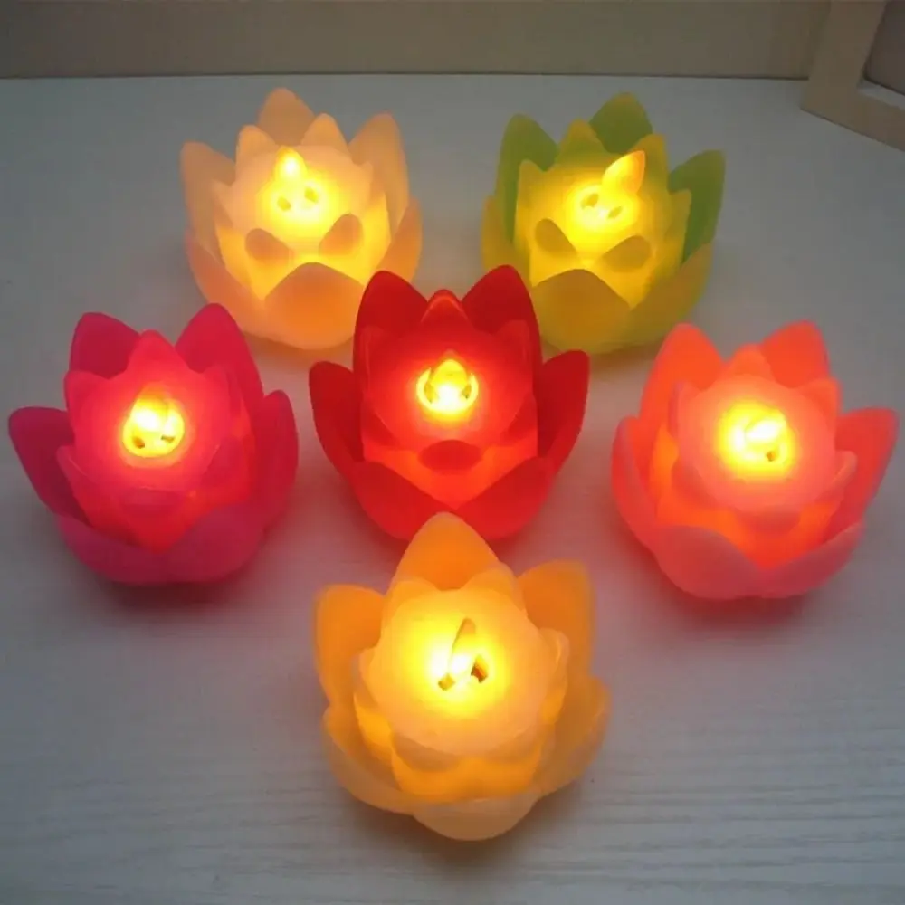 Home Decor Plastic Lotus Lamp Creative Colorful Electronic Candle Lamp Exquisite Flickering LED Night Light Temple