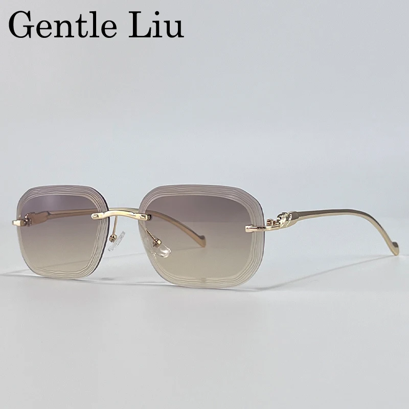 

Rimless Square Sunglasses Men 2025 Luxury Brand Unique Punk Frameless Sun Glasses For Male Traveling Eyewear Metal Frame Shades
