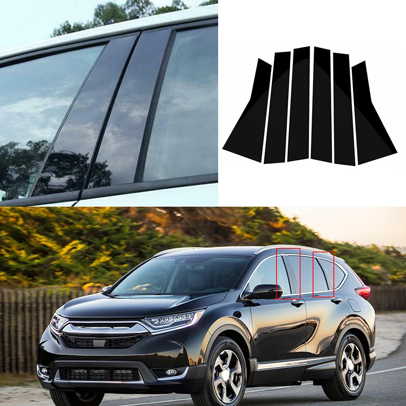 6Pcs Gloss Black Pillar Posts Door Side Decor Fit For HONDA CRV 2017 2018 2019 2020 2021 2022 Window Cover BC Colum Sticker