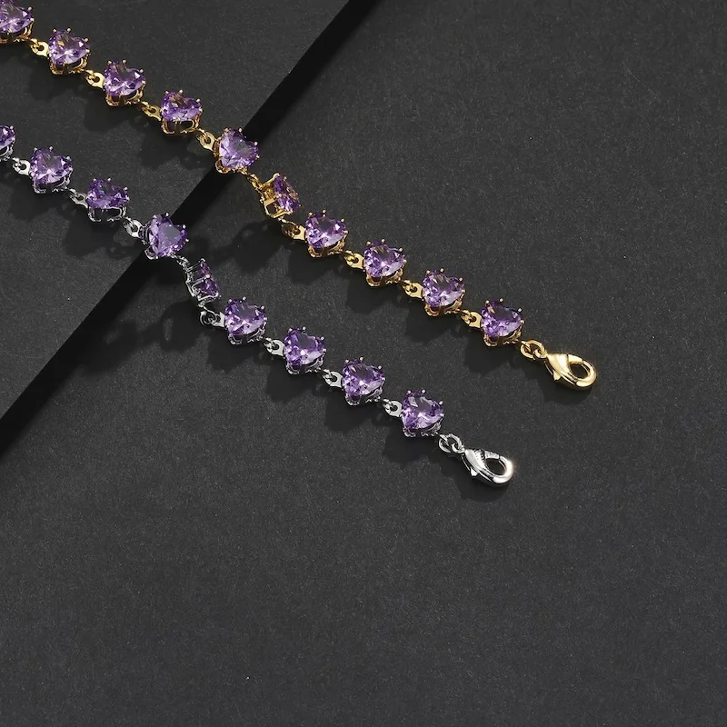 6mm Purple Heart CZ Bracelet Special Occasion Romantic Gift Item for Wife Girlfriend Birthday Mother'S Day Christmas Holiday