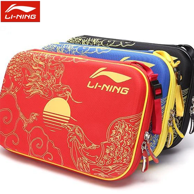LiNing Dragon Phoenix Table Tennis Racket Bag Ping Pong Bat Case Square Hard Shell Table Tennis Racket Cover Bag