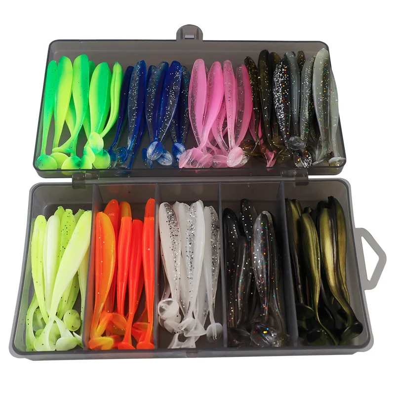 Juego de Señuelos de Pesca Suaves de Dos Colores de 5.5/7/9/12cm con Anzuelo de Cabeza Plomada para Pesca