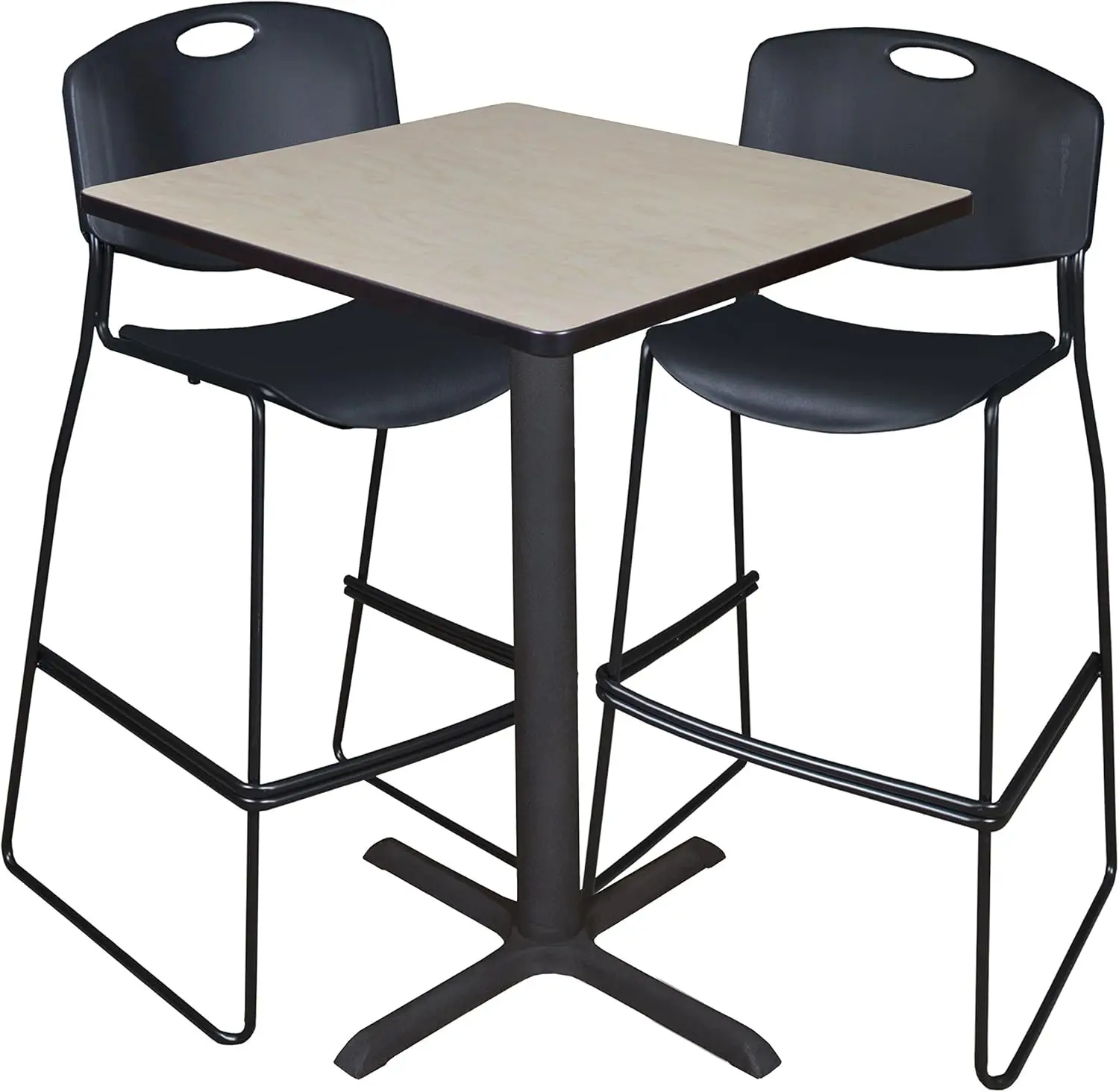 Cain 30"" Square Café Table- Maple & 2 Zeng Stack Stools- Black