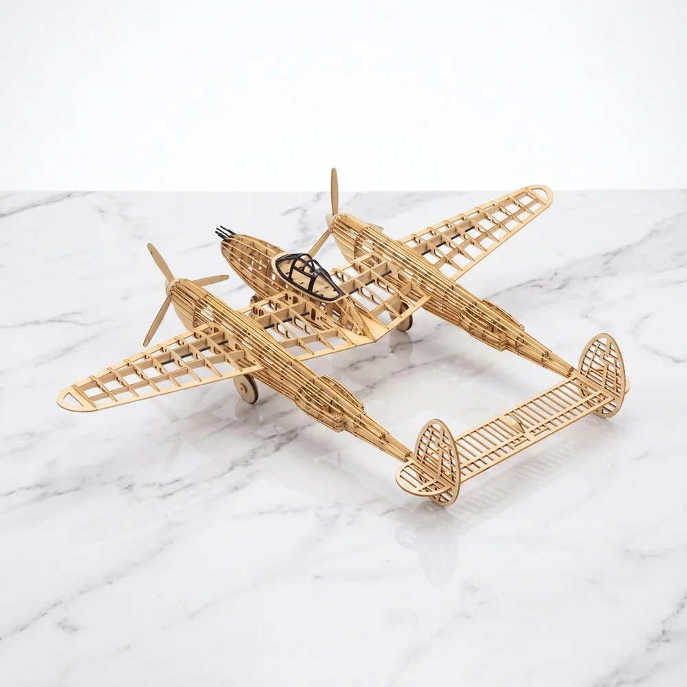 P-38 Lightning Balsa Wood Plane Model Kit 450mm Laser Cut Wooden Aircraft Static DIY Gift Display