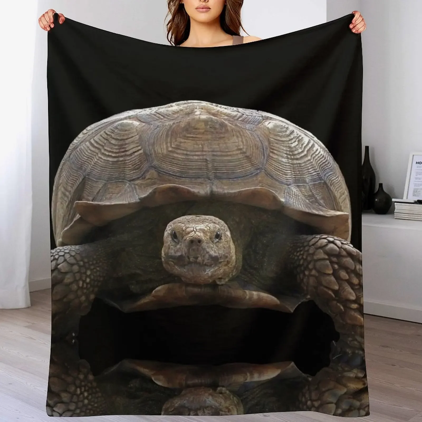 Sulcata Tortoise with Reflection Throw Blanket Hairys Bed Blankets