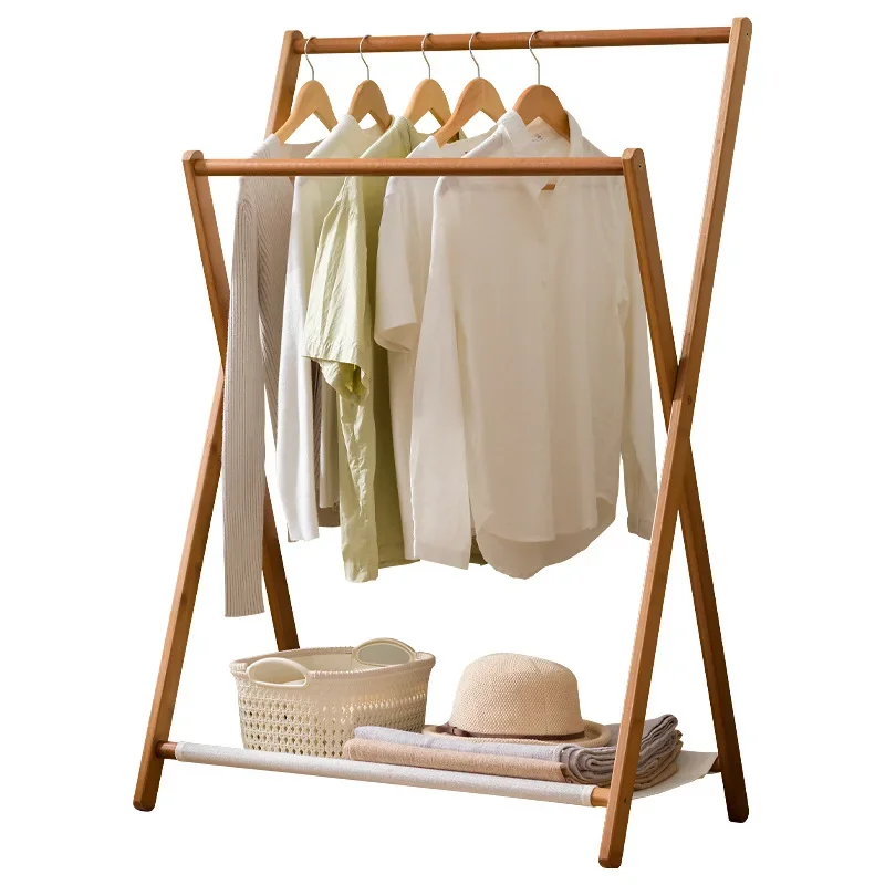 Factory Direct Compatible WithFoldable Wooden Clothes Hanger, Bedroom Clothes Hanger, Thick Hanging Pole, Cotton and Linen Stora