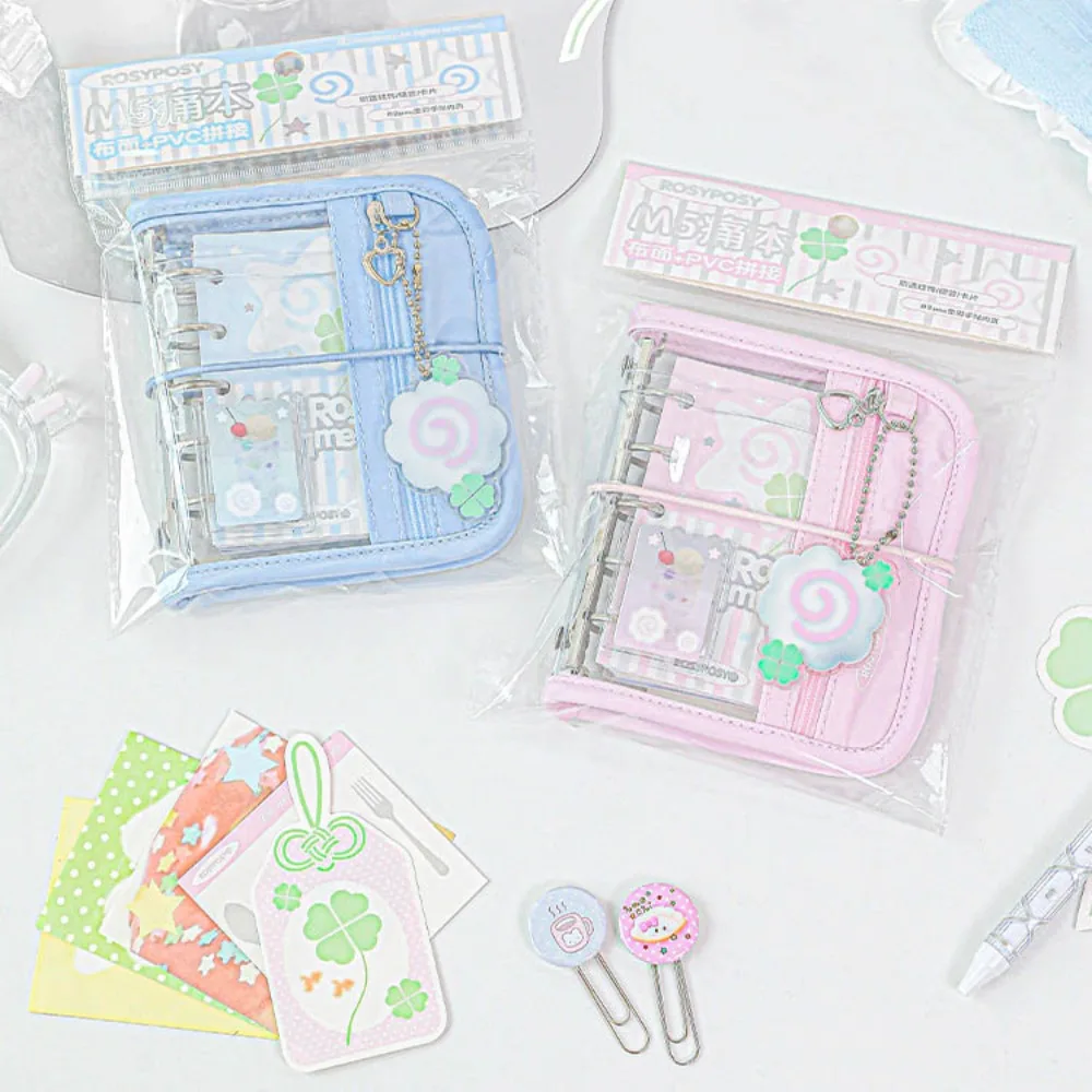 Retro M5 Binder Cartoon Scrapbook Clover Themed Colorful Loose Spiral Notebook Ins Style with Pendant Photocard Album Set