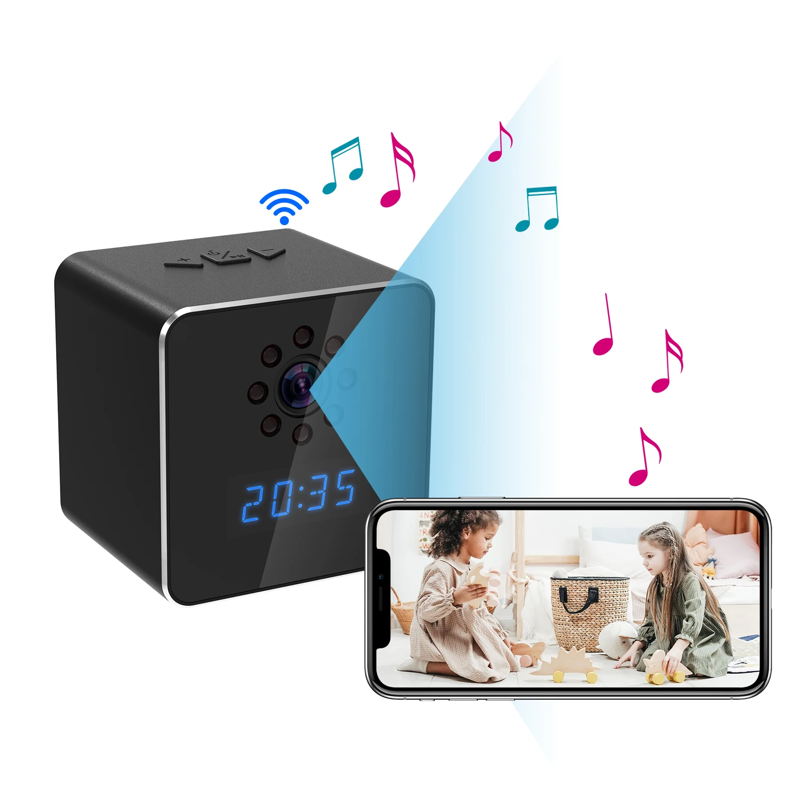 

Wifi wireless micro camera 4k Bluetooth speaker Home security Nanny mini camera 130° wide night vision motion detection real-tim