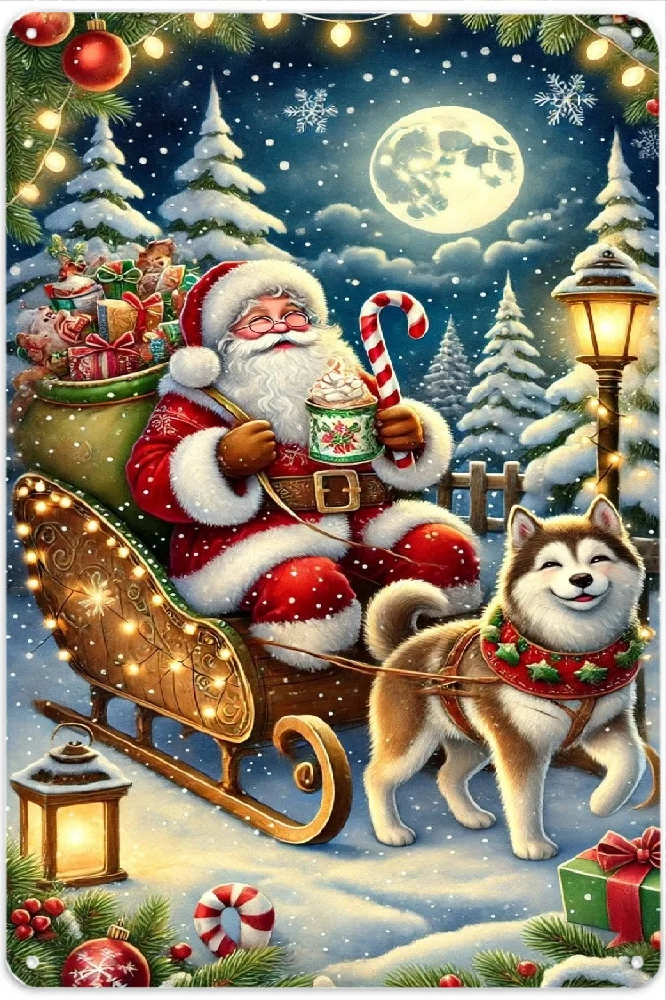 3D flat, Christmas and Christmas Eve metal wall decoration - simple Santa Claus latte art is suitable for home decoration 13