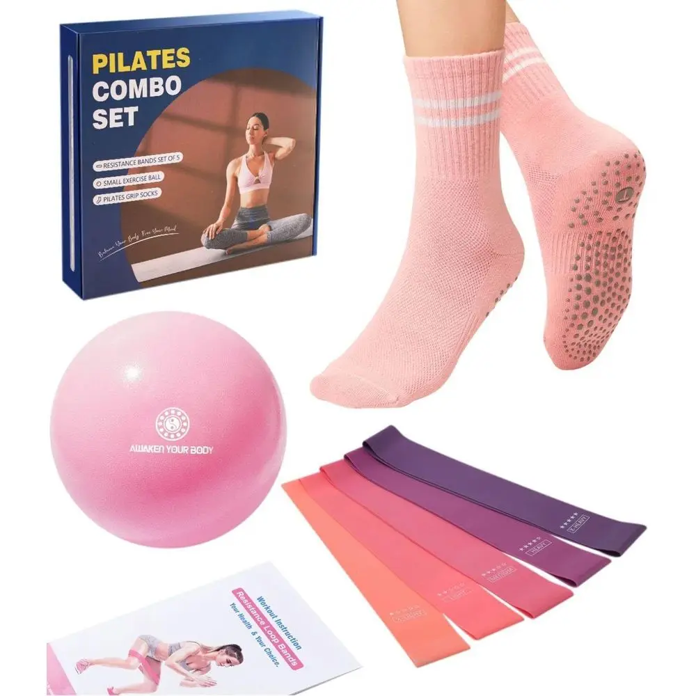 

Pilates Ball, Resistance Bands, Grip Socks, Barre Set, 5-Level Loop Bands, 9 Yoga Ball, Non-Slip Workout Kit for Home