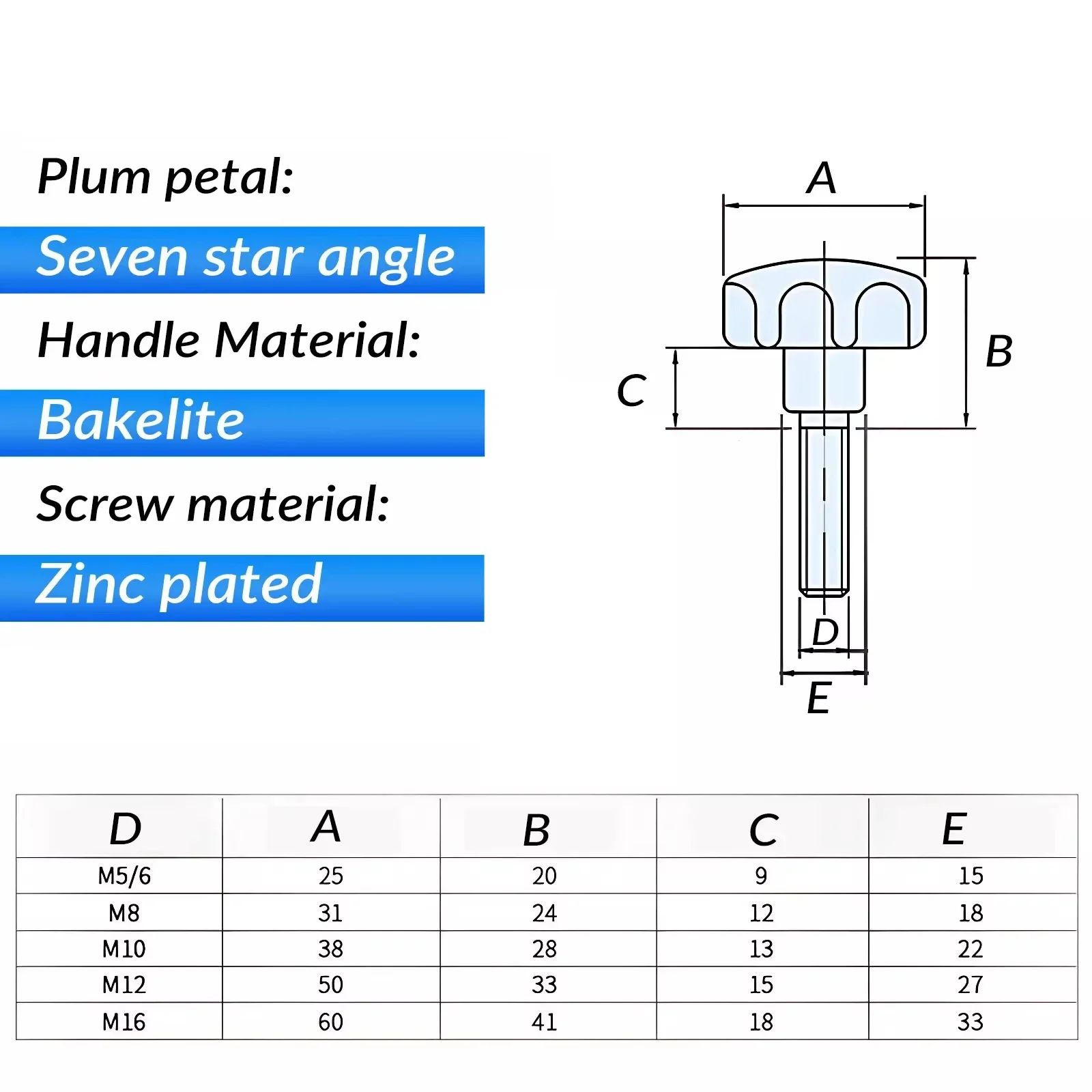 1-2Pcs M4 M6 M8 M10 M12  Seven-Star Plum Bakelite Hand Tighten Thumb Screw Knob Tightening Screw Bolts 25mm To 50mm
