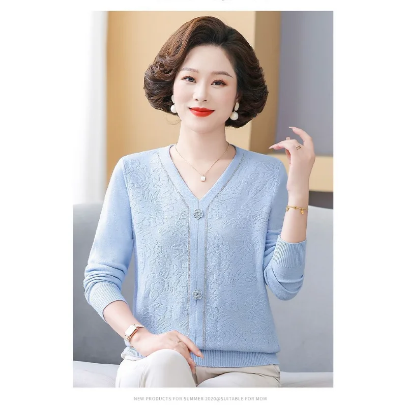 เสื้อสเวตเตอร์แฟชั่นลำลองแบบมีกระดุมสำหรับผู้หญิงแขนยาว