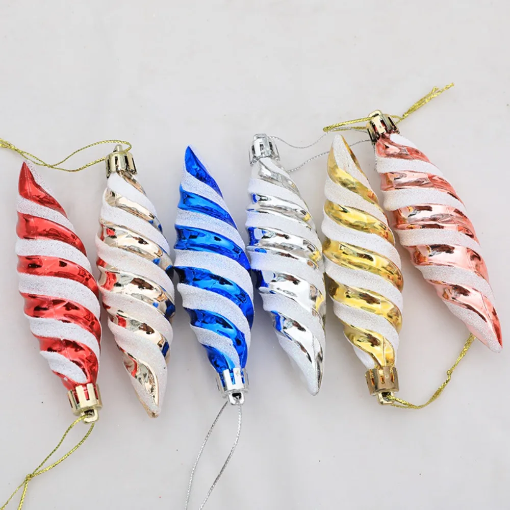 New Year Pointed Hanging Decor Home Decoration Christmas Tree Ornaments Xmas Pendant Spiral Thread Plastic Pendants