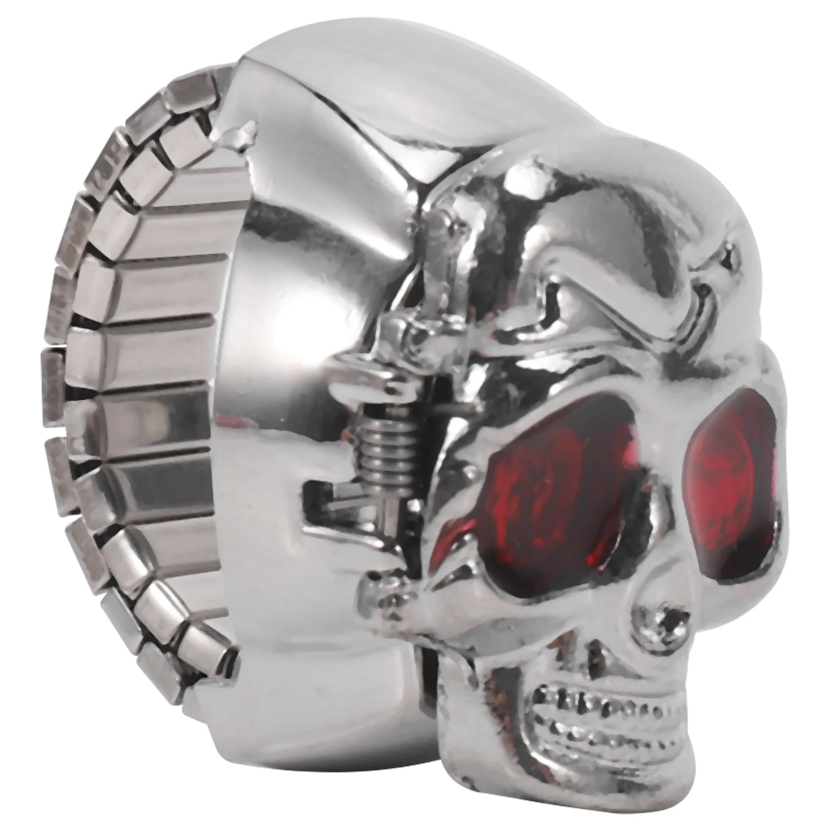 

AOA-Red Eyes Skull Design Stretchy Band Quartz Ring Watch for Lady Men